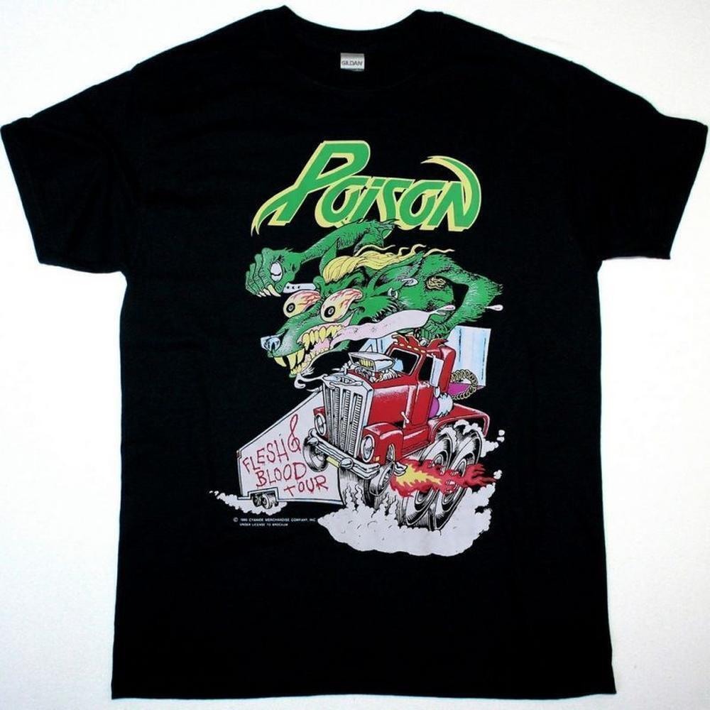Poison Flesh & Blood Tour Graphic Rock Band Black Music Fan T-Shirt
